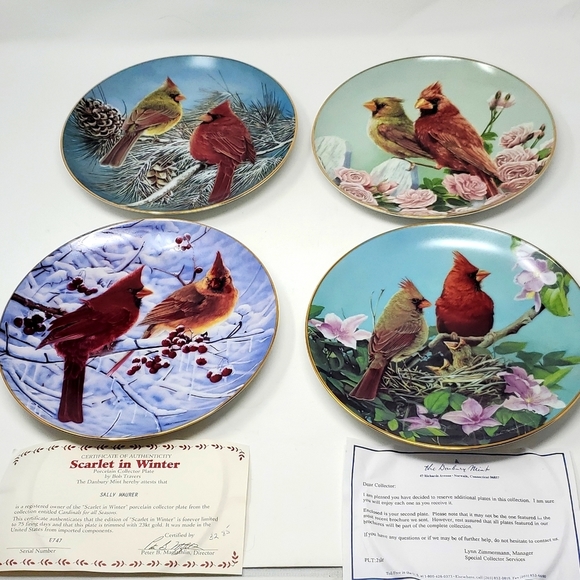 The Danbury Mint Cardinals for all Seasons Set 4 Plates Vtg 1999 23kt Gold Trim - Picture 3 of 8